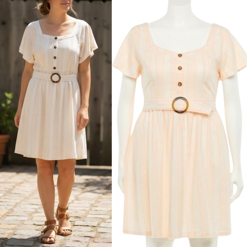 New! So Bohemian Smocked Belted Fit & Flare Stripes Casual Dress